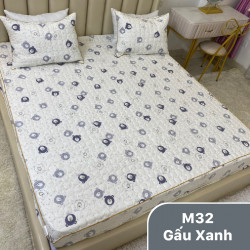 Bộ ga gối chun chần xơ đậu nành mã 32 Gấu xanh