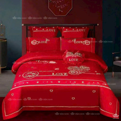 Chăn ga gối cưới Perfect 6 món màu đỏ P6M01