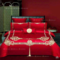 Chăn ga gối cưới Perfect 6 món màu đỏ P6M04