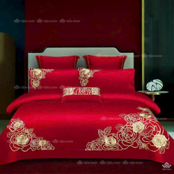 Chăn ga gối cưới Perfect 6 món màu đỏ P6M06
