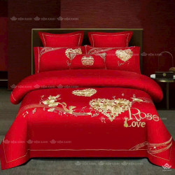 Chăn ga gối cưới Perfect 6 món màu đỏ P6M07