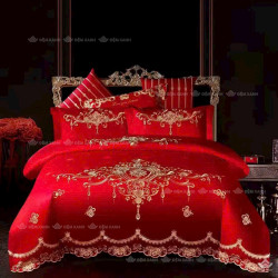 Chăn ga gối cưới Perfect 6 món màu đỏ P6M09