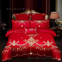 Chăn ga gối cưới Perfect 6 món màu đỏ P6M10