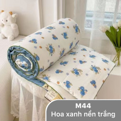 Chăn hè đũi xơ đậu nành mã 44 hoa xanh nền trắng