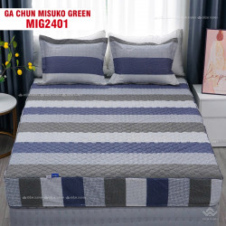 Bộ ga gối chun chần Misuko Green MIG2401 vải sợi gỗ