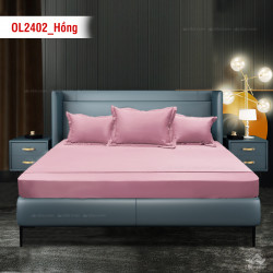 Chăn ga gối Olympia Lucas OL2402 vải cotton linen màu hồng