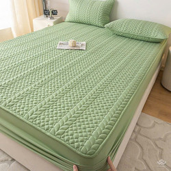 Bộ ga chun Cotton chống thấm màu xanh lá