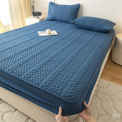 Bộ ga chun Cotton chống thấm màu xanh dương