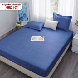 Bộ ga gối chun không chần Misuko Rio MIR2407 xanh coban