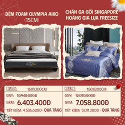 Combo 13: Đệm Foam Olympia Aiko + CGG Singapore Hoàng Gia lụa