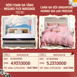 Combo 17: Đệm Foam Misuko Fuji Massage + CGG Singapore Hoàng Gia lụa