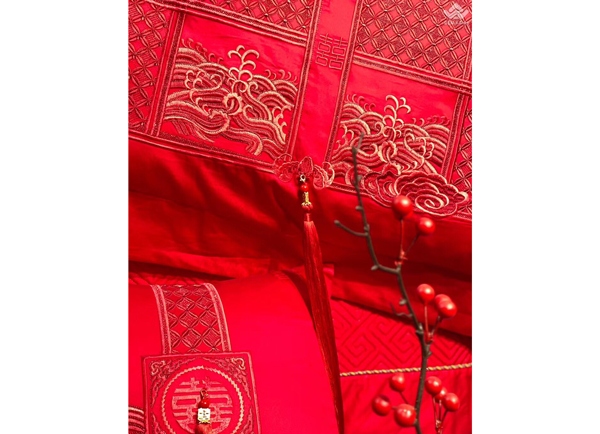 Bộ chăn ga gối Singapore đế vương màu đỏ DV10171