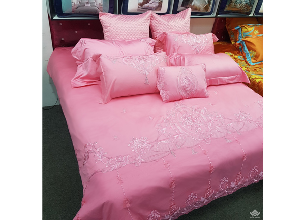 Bộ chăn ga gối Singapore đế vương màu hồng DV10220