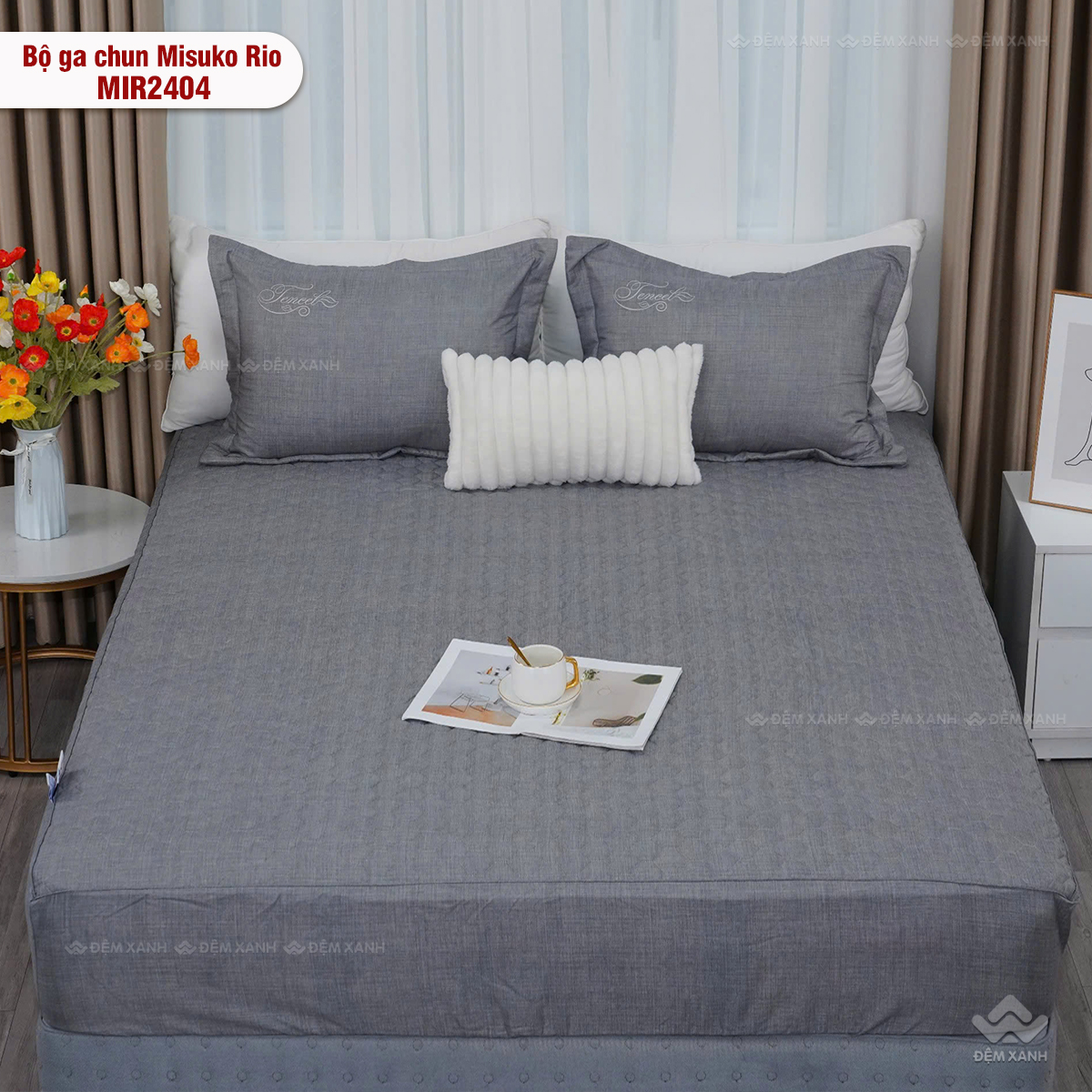 Bộ ga gối chun chần Misuko Tencel Rio MIR2404 màu ghi