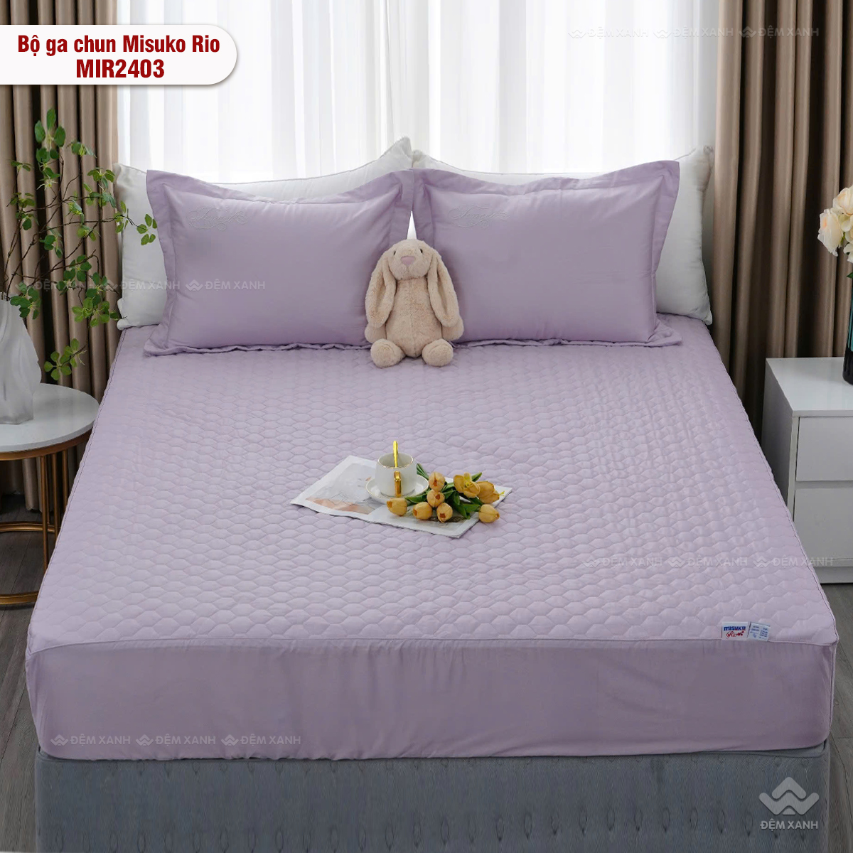 Bộ ga gối chun chần Misuko Tencel Rio MIR2403 màu tím