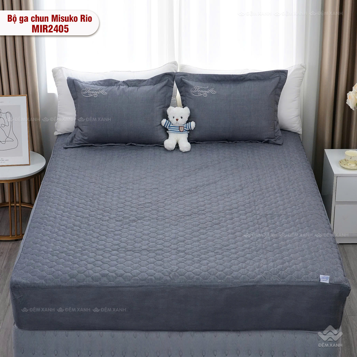 Bộ ga gối chun chần Misuko Tencel Rio MIR2405 xám đậm
