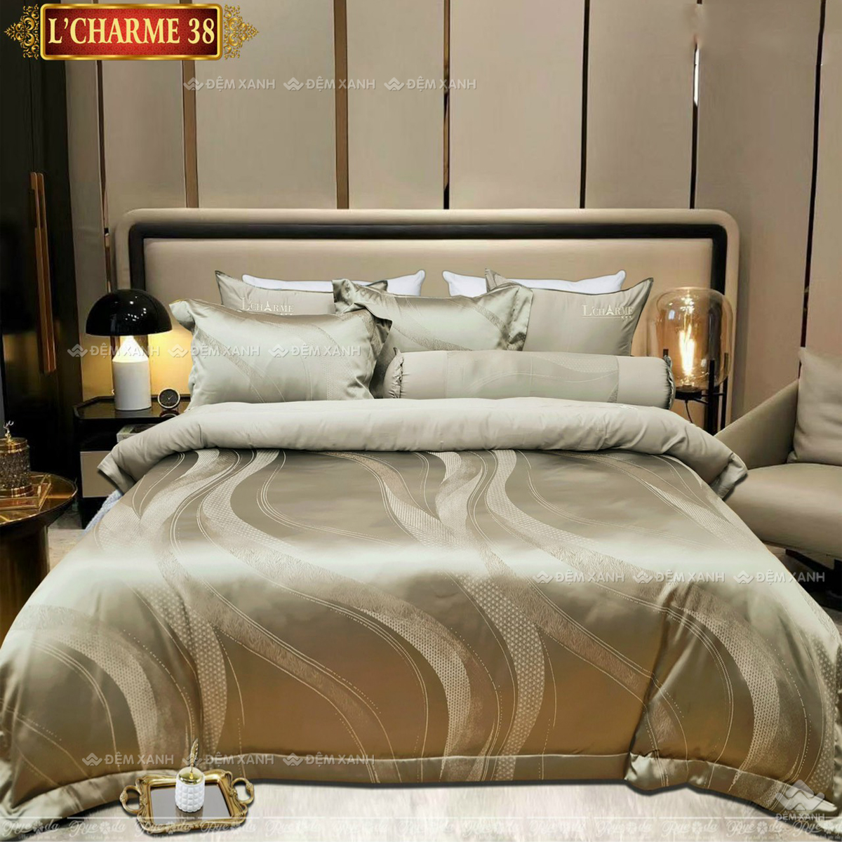 Chăn ga gối Singapore Pyeoda LCHARME gấm 7 món PL38