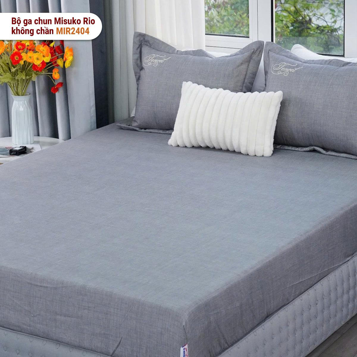 Bộ ga gối chun không chần Misuko Tencel Rio MIR2404 màu ghi