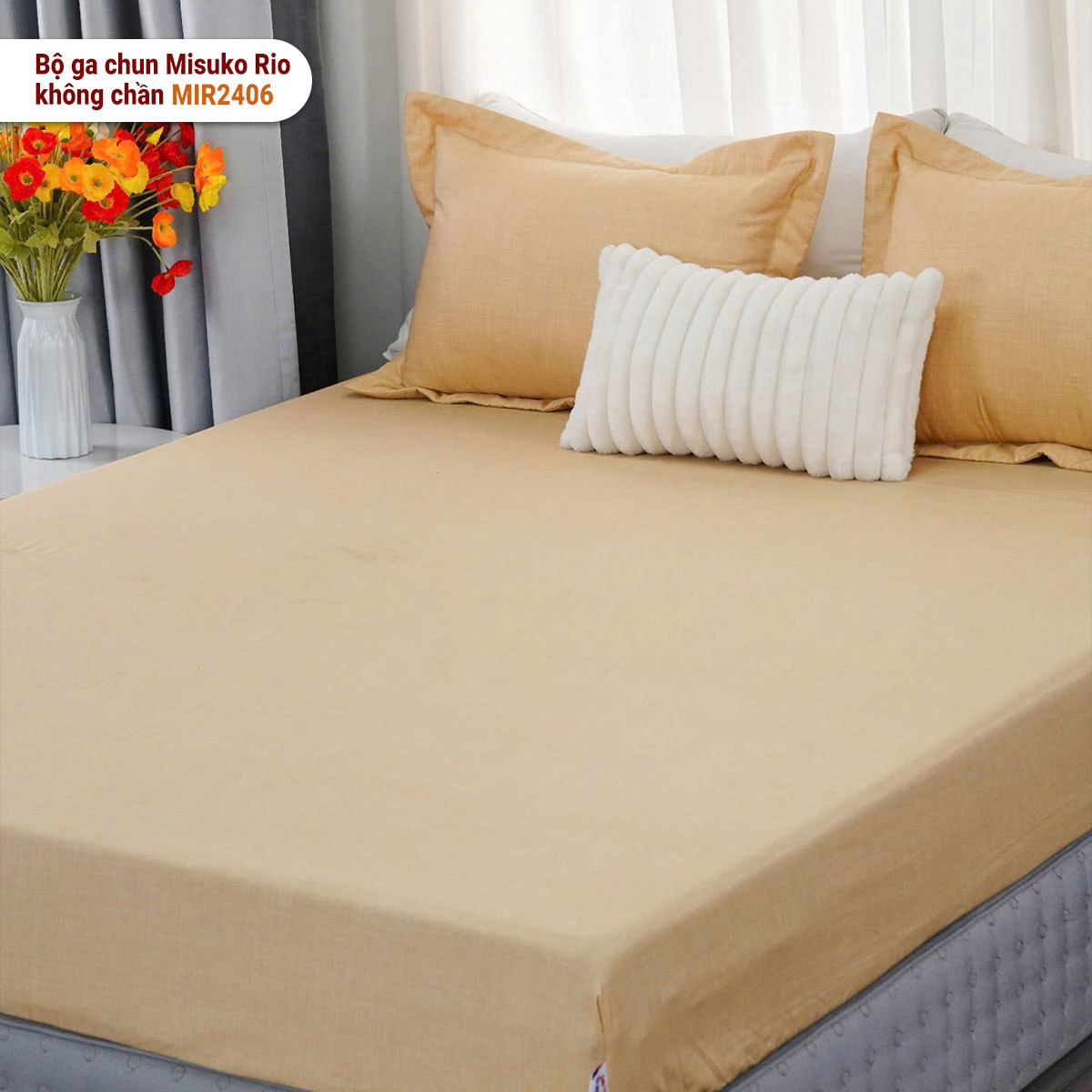 Bộ ga gối chun không chần Misuko Rio MIR2406 màu vàng