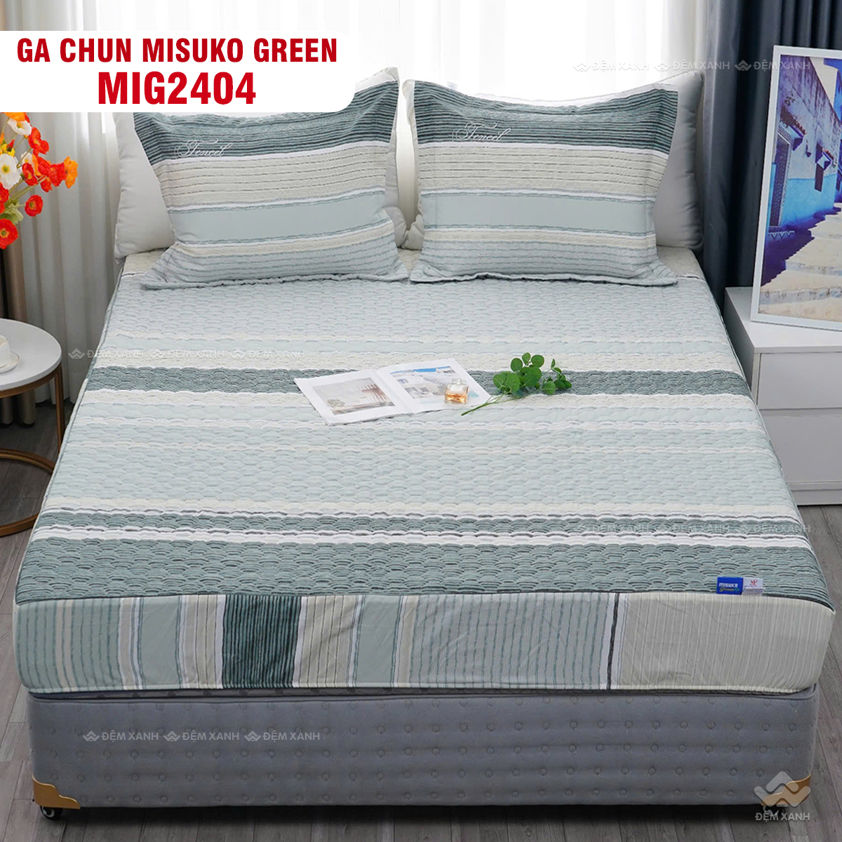 Bộ chăn ga gối Nhật Bản Misuko Green MIG2404
