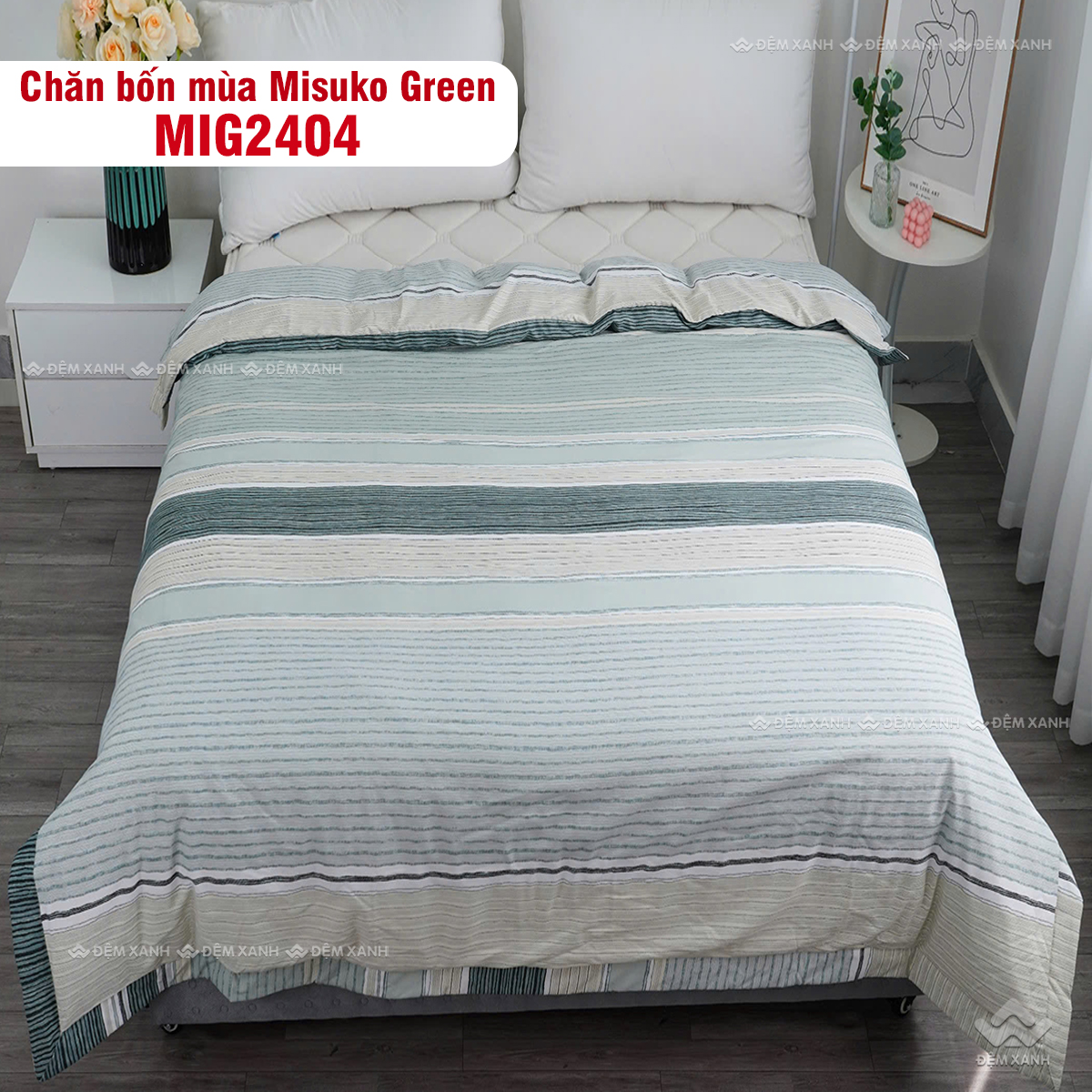 Bộ chăn ga gối Nhật Bản Misuko Green MIG2404