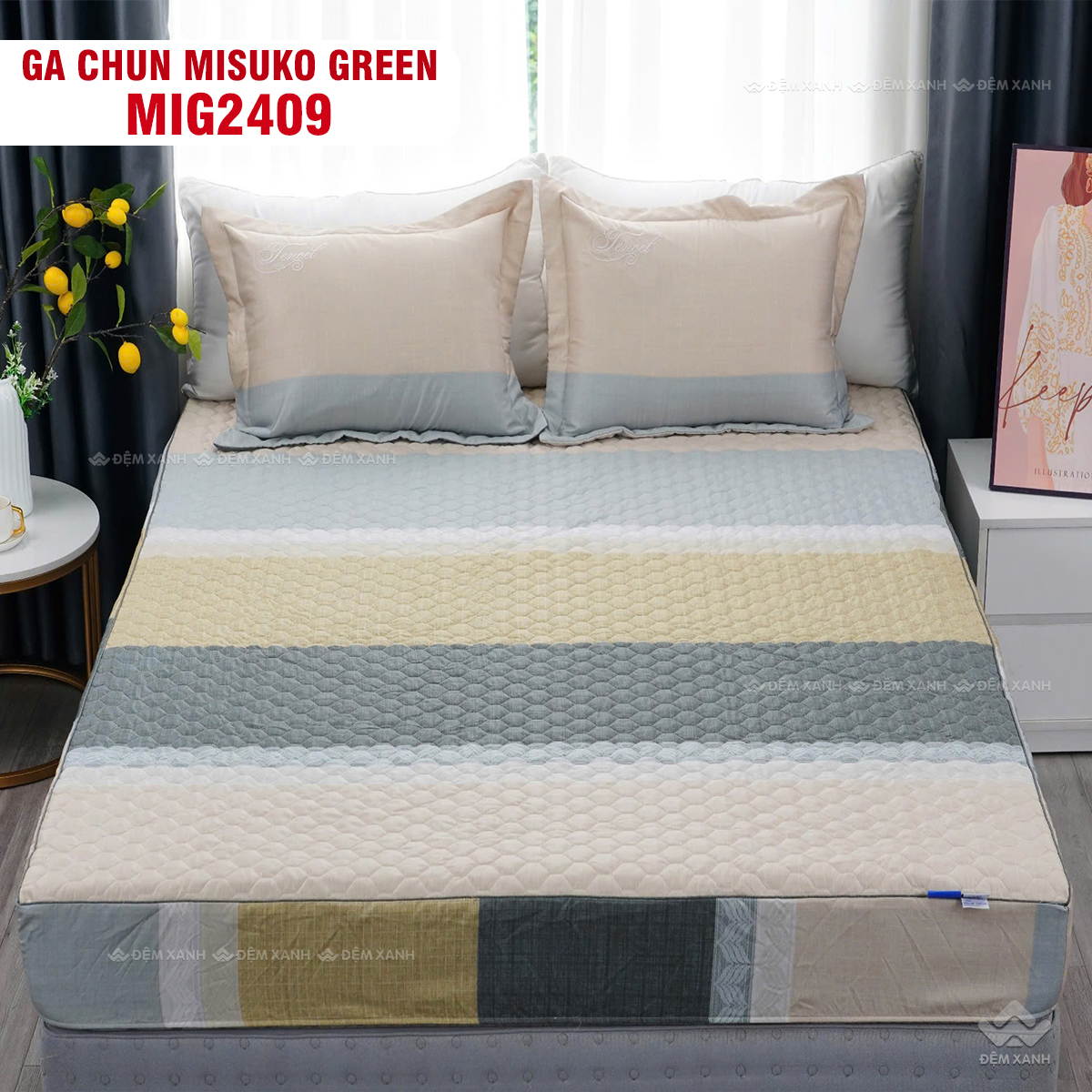 Bộ chăn ga gối Nhật Bản Misuko Green MIG2409