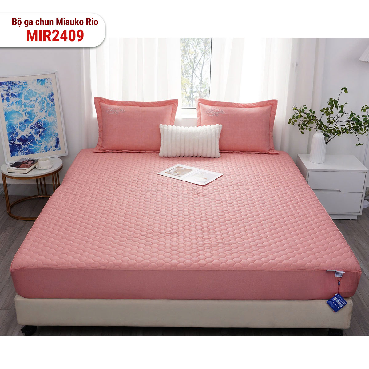 Bộ ga gối chun chần Misuko Tencel Rio MIR2409 hồng phấn